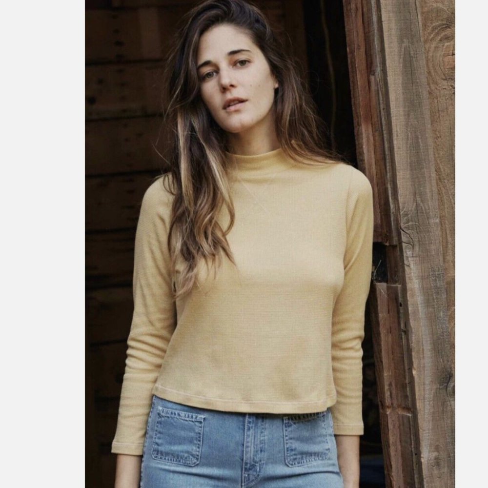Mustard Yellow Waffle Knit Mockneck - Libby Top